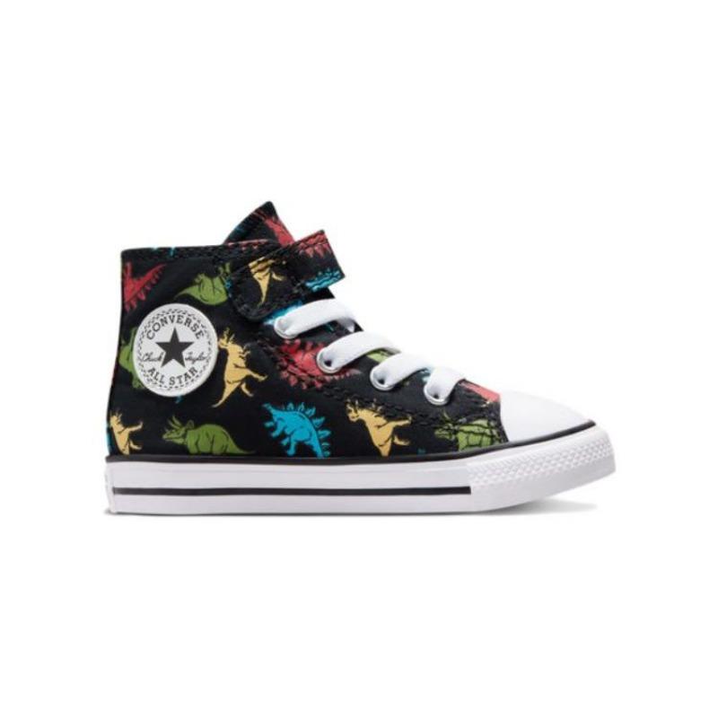 Converse Chuck Taylor All Star Easy-On Dinosaurs Toddler High Canvas Shoes Wear-resistant Breathable Black A02441C