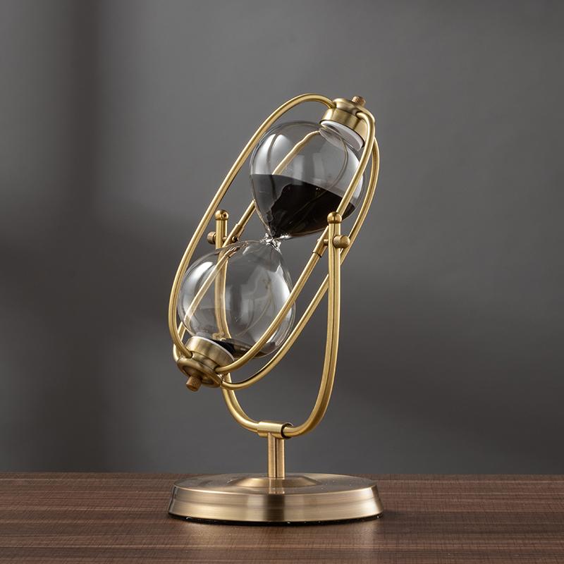 French Vintage Brass Hourglass 360 Rotating Metal Sand Clock Antique Sand Timer for Gifts Wedding Office Decor