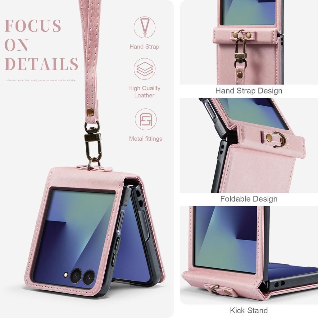Retro Wrist Strap Leather Phone Case for Samsung Galaxy Z Flip 8 7 FE 6 5 4 Shockproof Comfortable Grip Slim Fit Portable Cover