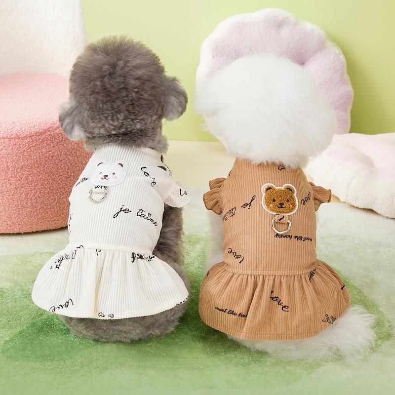 Pet Clothing Dog Dress Spring/Summer Bear Pattern Cute Teddy Small Dog Princess Dress Pet Clothing Chihuahua Skirt