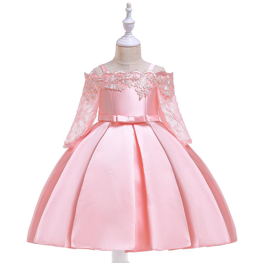 One-Shoulder-Spitze-Sling-Ärmel-Satin-Tutu-Kleid für Babys, elegantes Prinzessinnen-Party-Hochzeitskleid für Teenager-Mädchen, Rot, Grün, Weiß, 3–10 Jahre