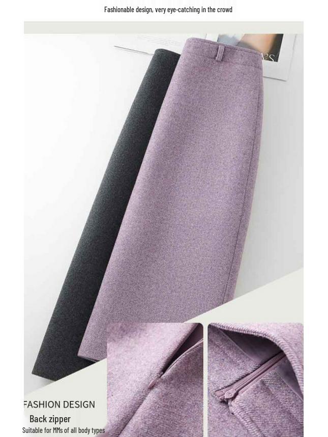 Fioletowa spódnica damska o kroju A - Wysoki stan, Średniej długości, Dopasowana w biodrach, Luźna, Modna na wiosnę/jesień 2026.