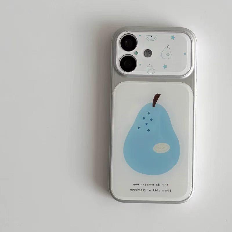 Blue Pear Silicone Case for iPhone 16 Pro Max with Double Electroplated Window