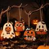Cartoon Wooden Wall Decorations Vintage Halloween Hanging Ornaments, Rustic Pumpkin Owl Ghost Farmhouse Ornaments Tree Decoration with Rope for Window