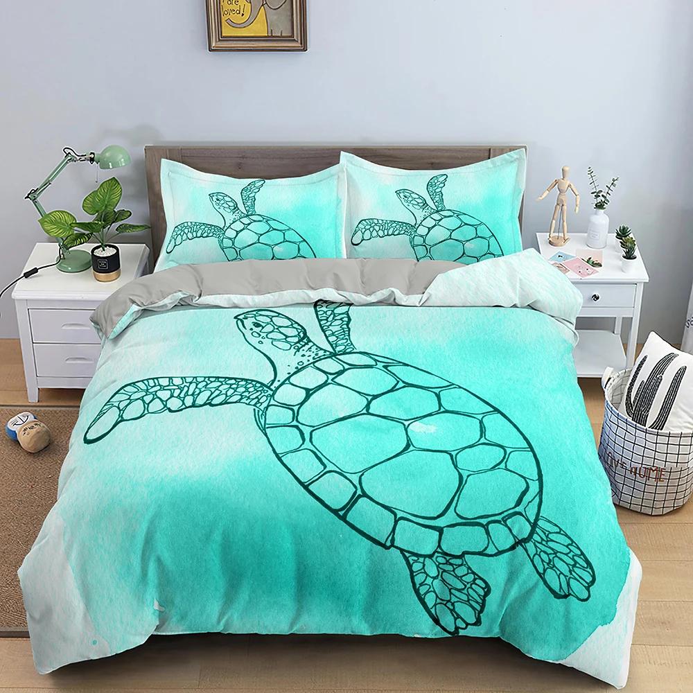 Comforter 3D Sea Turtle Bedding Set Psychedelic Animal Queen King Comforter Twin Full Size 2/3Pcs Polyester