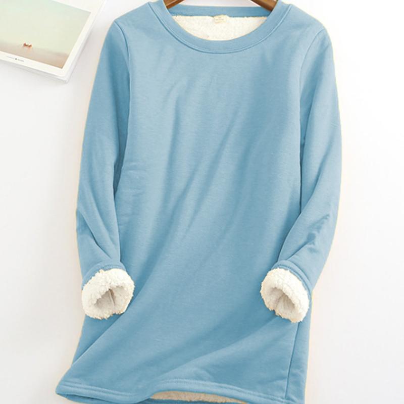 

Осень и Зима Плюс Бархат Женский Средней Длины Утепленный Приталенный Теплый Топ XL светло-синий