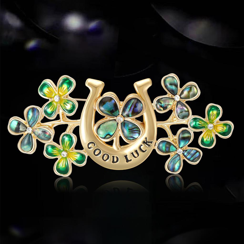 Luxury Shell Four Leaf Clover Brooches for Women Unisex Rhinestone Plant Pins Keychain Event Party New Gifts Jewelry Accessories