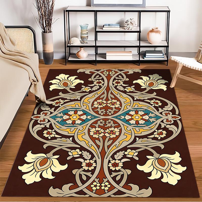 Tappeto Floreale Vintage con Intricati Motivi Marroni e Multicolore Adatto per l'uso come antiscivolo per soggiorno camera da letto divani