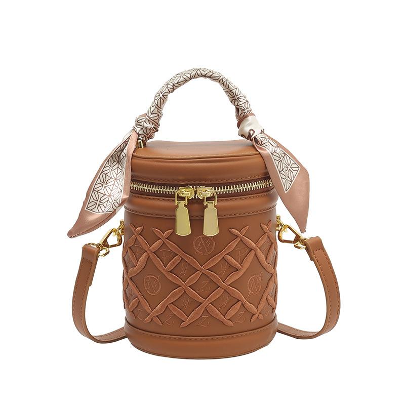 Bucket Bag with Chinese Embroidery Design, Crossbody Bag, Women s Fashionable and High-end Handbag, Instagram Style Shoulder Bag коричневый