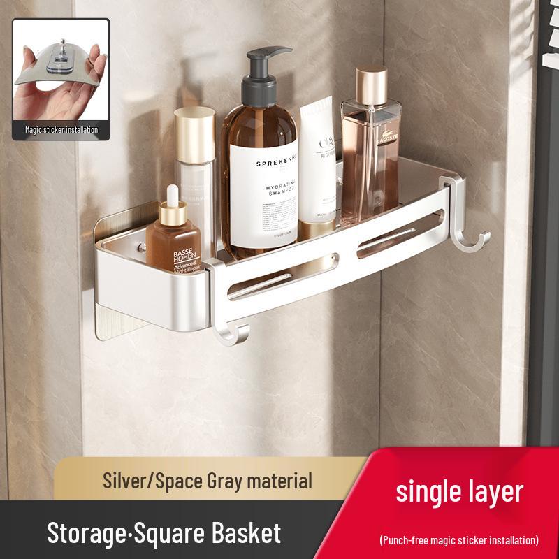 Punch-Free Wall-Mounted Bathroom Storage Shelf