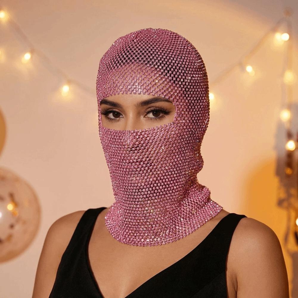Mesh Rhinestone Mesh Veil Elastic Mask Turban Hat Shining Rhinestone Head Mask  Girls