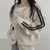 Korean zipper stripe knitted cardigan women's autumn winter oversized y2k outer wear lazy wind lapel hooded sweater jacket coats