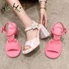 Elegant Temperament Party Thick  High Heels Pumps 2024 New Fashion Exposed Toes Non-slip Printing Women's Sandals Summer