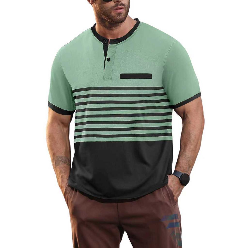 Ins Summer Polo Shirt Men's Print Striped Polo Shirt Short Sleeve T-shirt Business Casual Geometric Print
