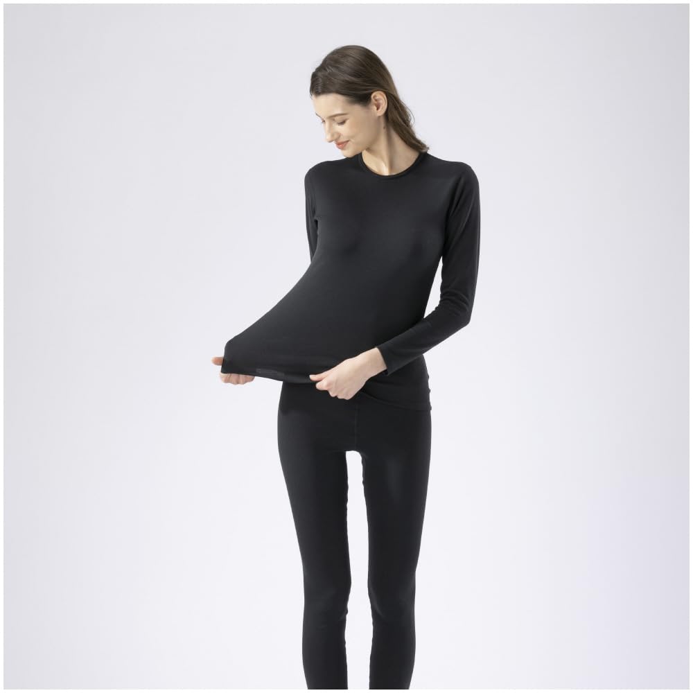 Mizuno Breath Thermo Medium Thickness for Crew Neck Long Sleeve Size M Underwear, Heat-Generating Innerwear, Active, Shirt, Women's, Black,