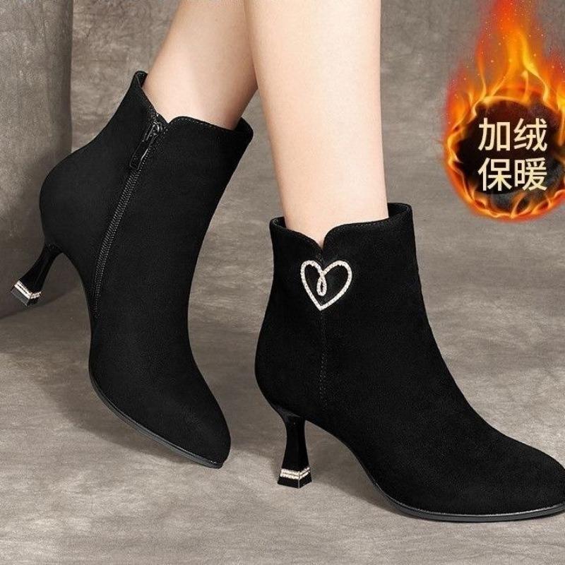 Suede stiletto high heels women's autumn and winter new good-looking soft leather high-heeled boots winter velvet fashion boots