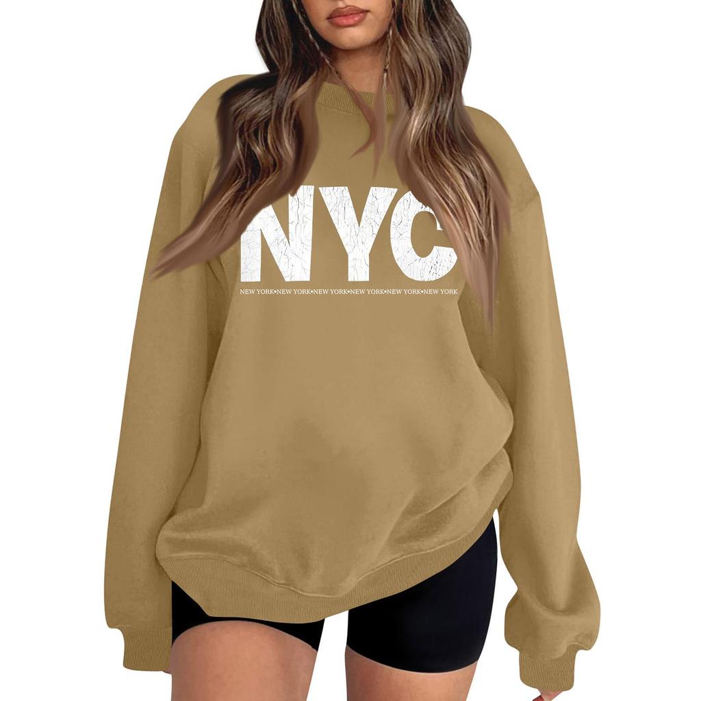 Lightweight Long Sleeve Pullover Sweatshirt for Men and Women Crew Neck Casual Fit Printed NYC Graphic Sweatshirt