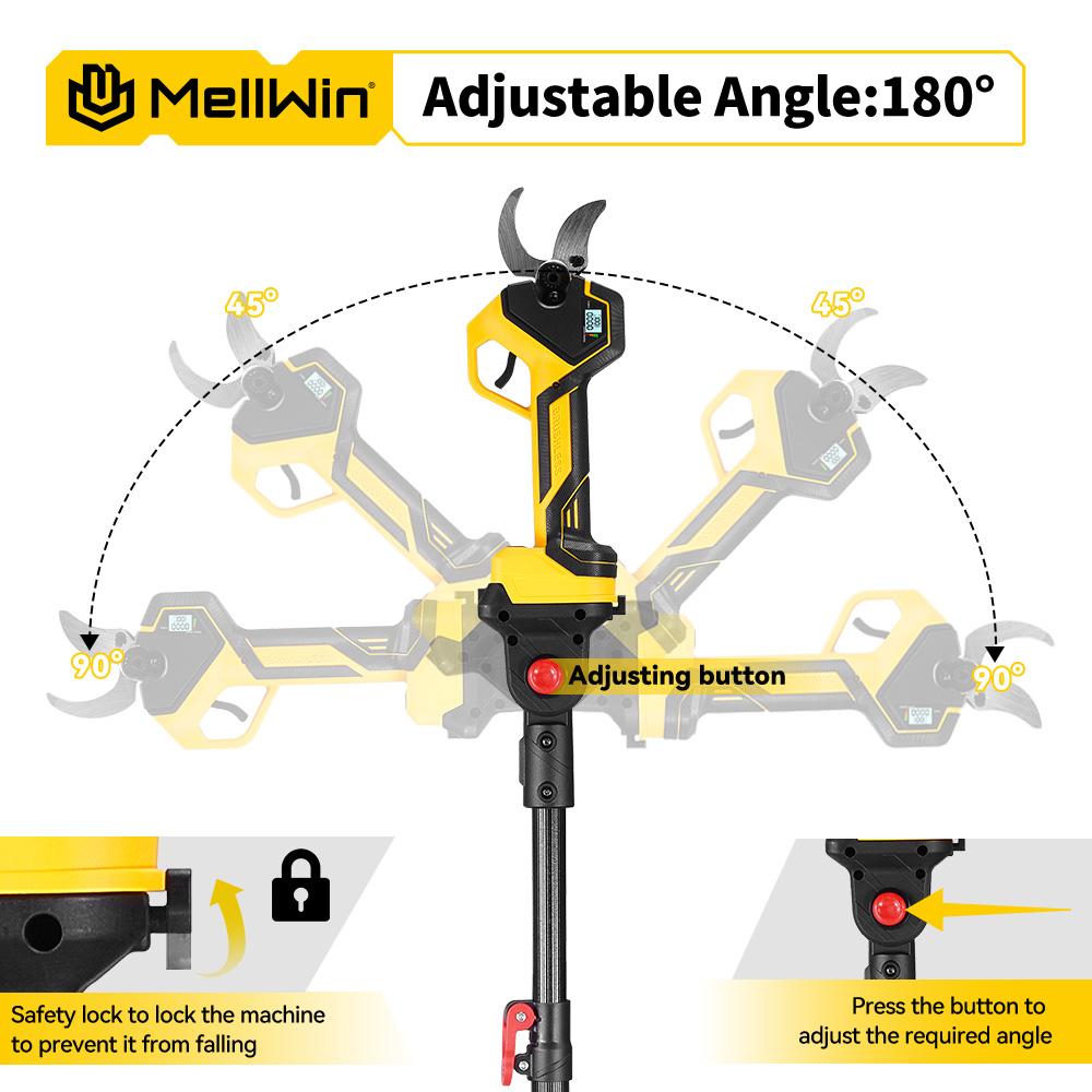 MELLWIN 2IN1 Brushless Electric Pole Pruner Shear With 180CM Telescoping Pole Garden Pruner Shear Tool For Makita 18VBattery Pin