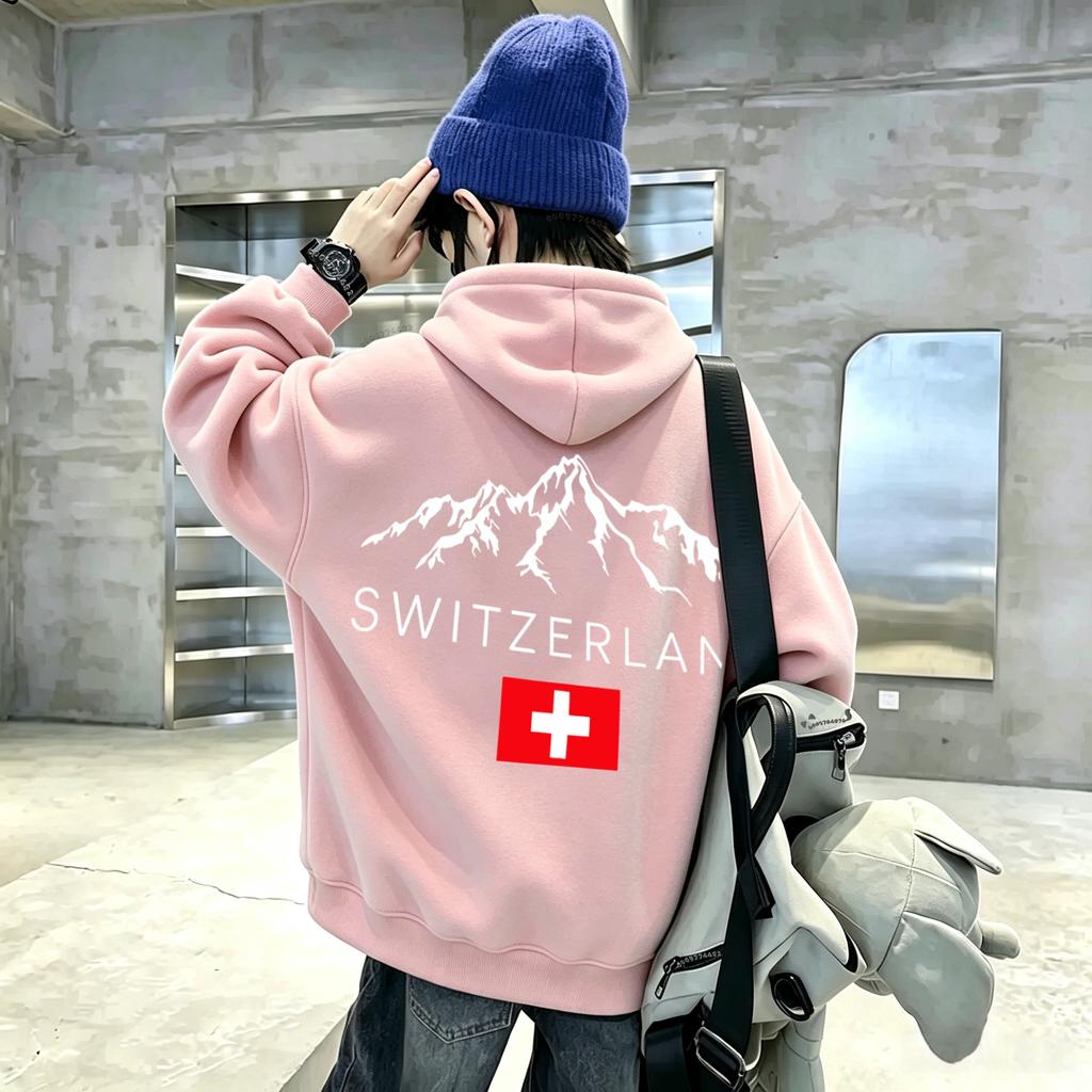 Neuestes Modell Alpine Mountain Schweizer Kreuz-Flaggenmuster Lässiges Langarm-Kapuzenshirt - Kinder Street Style Kapuzenoberteil