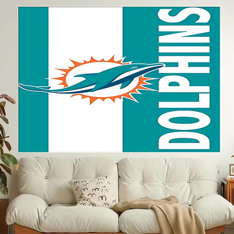 1 Stück Miami Dolphins Logo Wandteppich, Wohnzimmer, Schlafzimmer, Büro, Party-Dekoration, Ideales festliches Geschenk