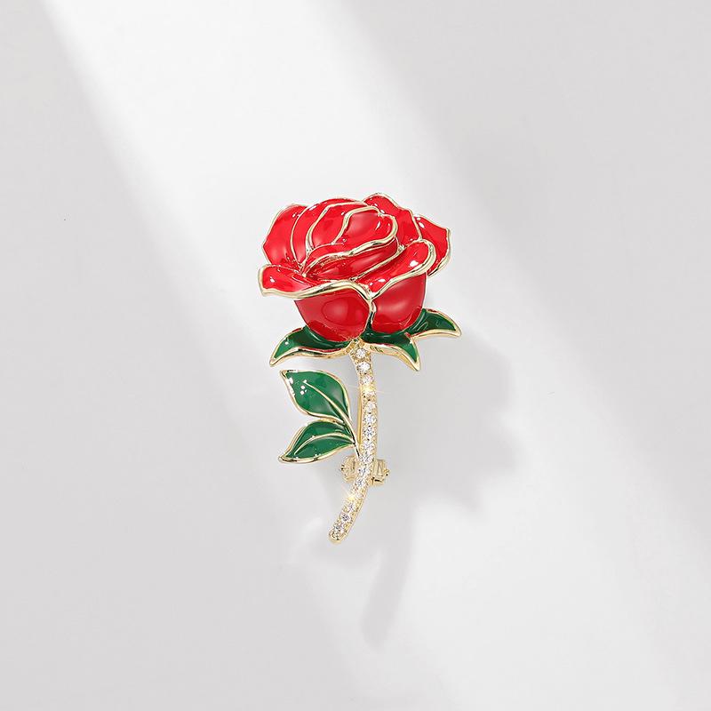 Bo Xin Yun Valentine s Day Rose Brooch: High-end Enamel Zirconia Floral Pin Corsage