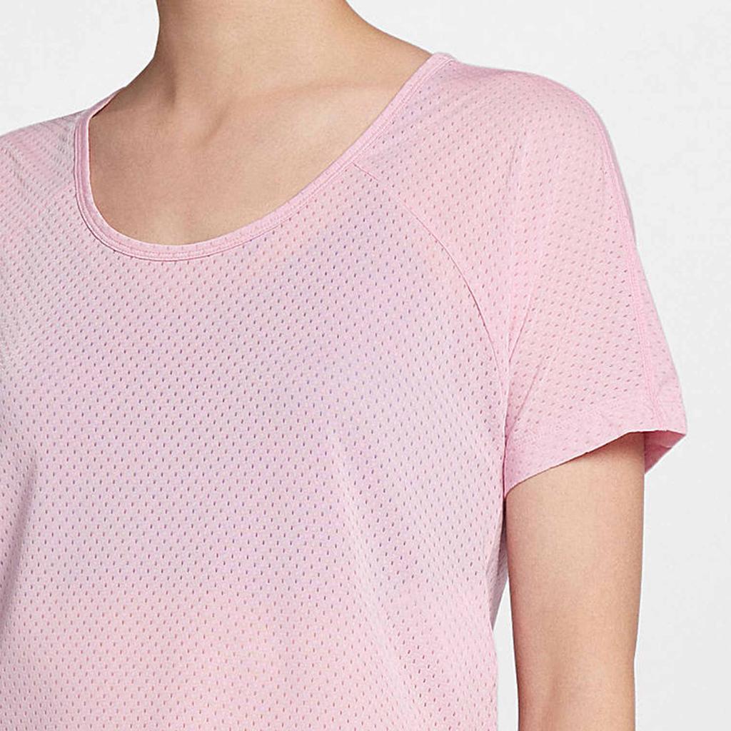 Nike Breathe Miler Solid Fashion Casual Sports Round Neck Mesh Breathable Short Sleeve Raglan T-Shirt Women Tops Pink AJ8142-629