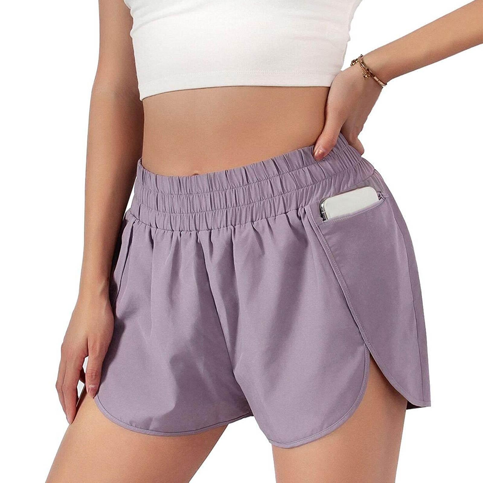 

Womens Athletic Workout Shorts Elastic Waist Running Pockets Shorts XL фіолетовий