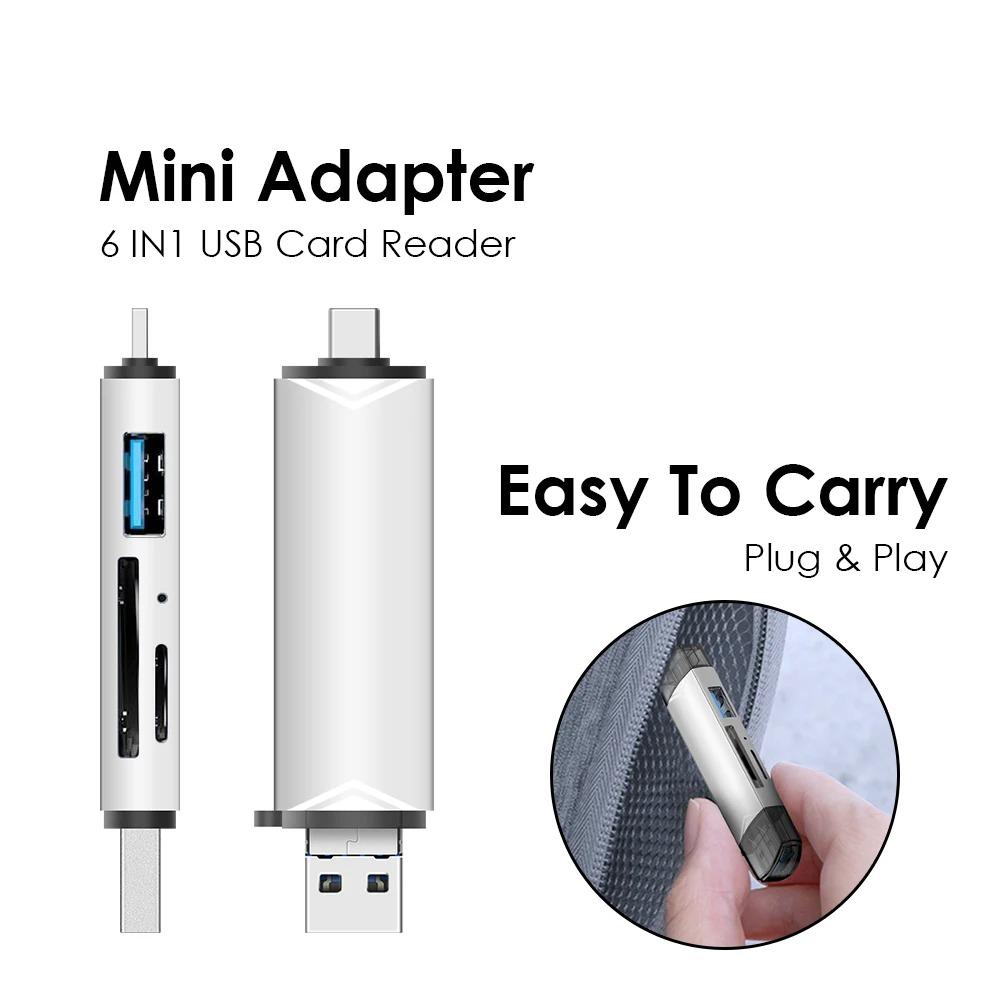 6 In 1 OTG Multifunction USB 3.0 Card Reader U Disk TYPE-C/Usb/Tf/Sd Flash Drive Memory Card for Adapter Phone Laptop Compute