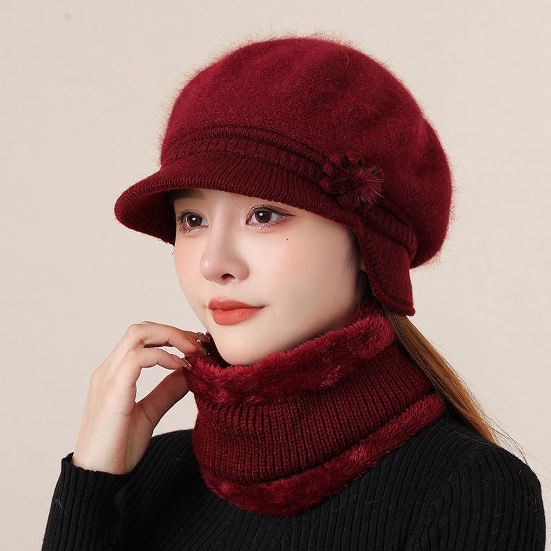 Mother's Hat for Middle aged and Elderly Women Winter Warm Ear Protection Hood Plus Fleece Hat Windproof Grandma Knitted Hat