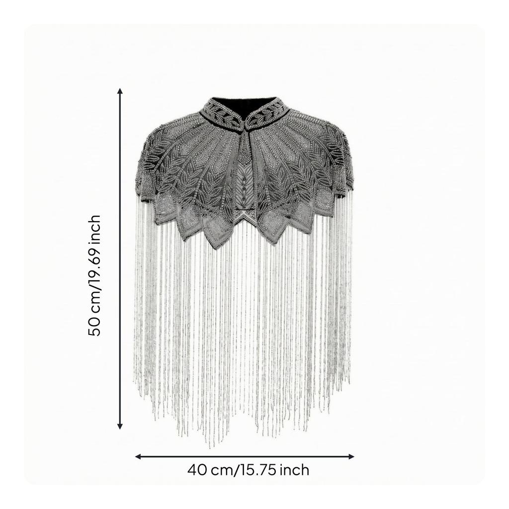 Beaded Fringe Capelet Decorative Geometric Style