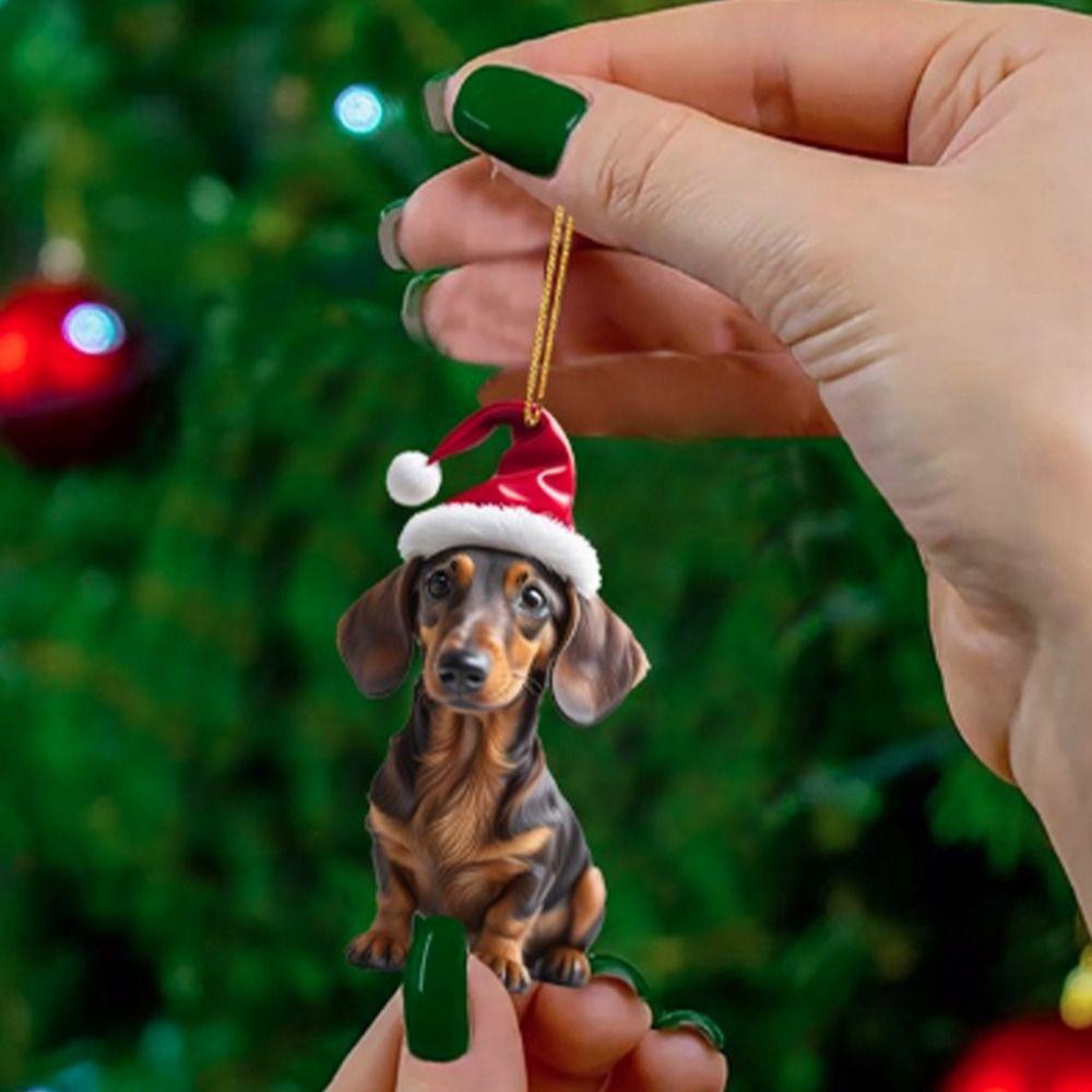 2D Christmas Tree Pendant Cute Dog Car Hanging Interior Christmas Ornaments  Home