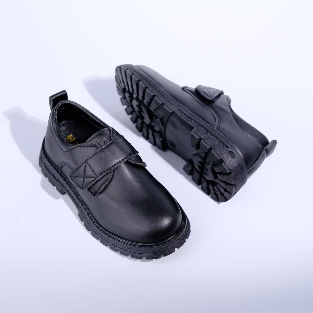 Foreign trade wholesale 2026 new pure black student season school shoes British style African children's shoes PU leather boys' leather shoes