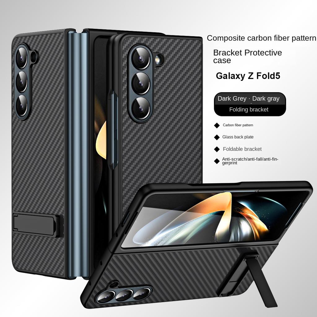 Carbon Fiber Stand Phone Case for Samsung Galaxy Z Fold 5 4 3 Fold5 Fold4 Fold3 5G Shockproof Prevention Hard Cover