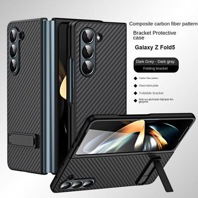 Kohlefaser-Stand-Handyhülle für Samsung Galaxy Z Fold 5 4 3 Fold5 Fold4 Fold3 5G, stoßfestes Präventions-Hardcover