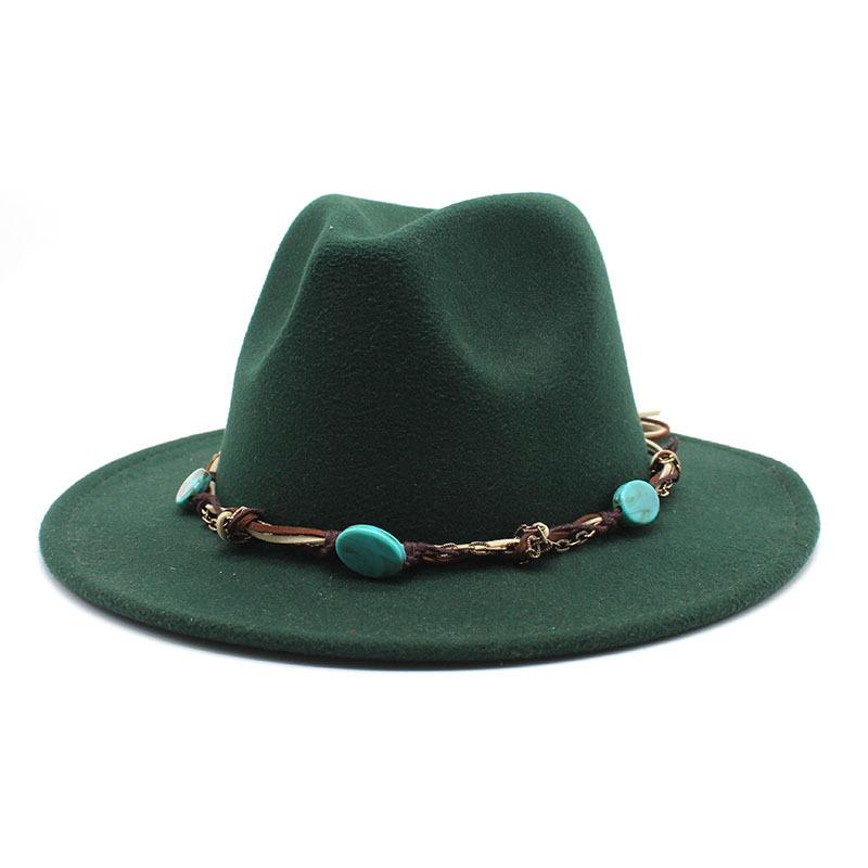 Emerald Western Region Style Top Hat Resin Accessories Jazz Hat Woolen Felt Hat
