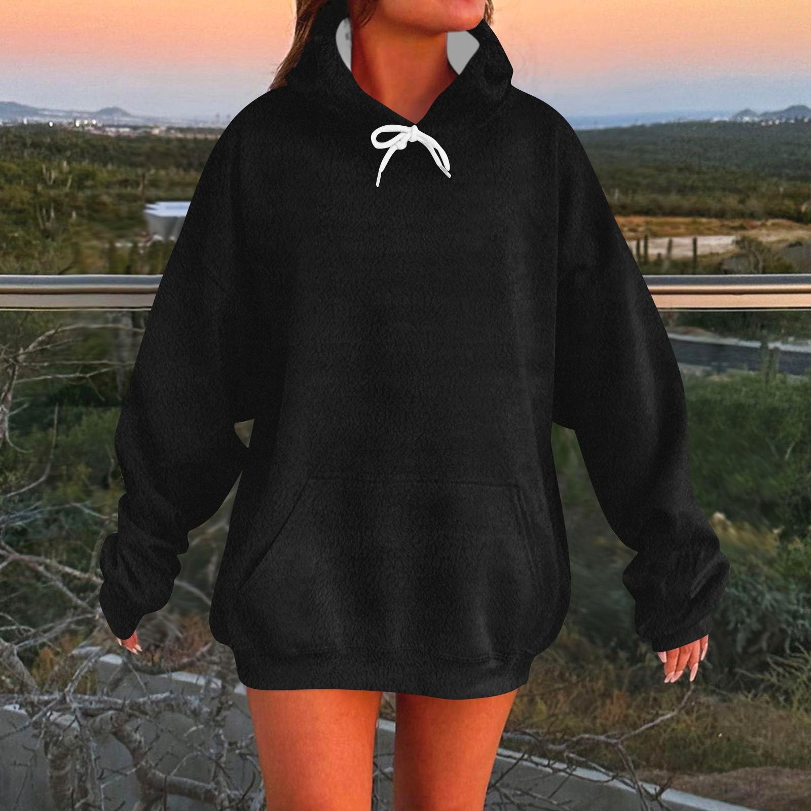 

Женская модная повседневная толстовка с длинным рукавом и капюшоном, однотонная толстовка XXXL чёрный