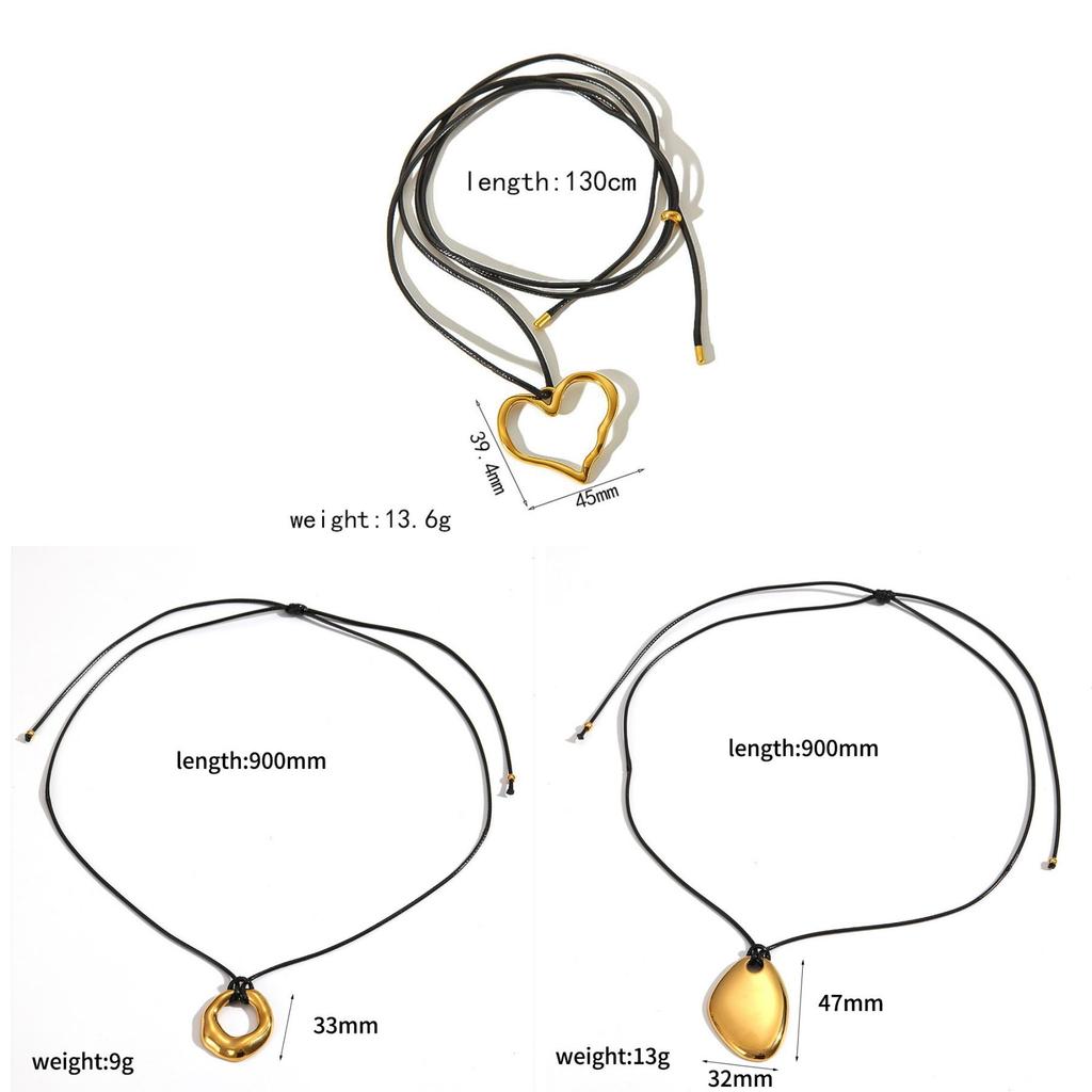 Geometric Stainless Steel Pendant Necklace With Adjustable Wax Cord For Unisex Fashion Accessory