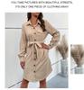 2025 Autumn/Winter Women's Solid Color Lace-Up Casual Shirt Dress