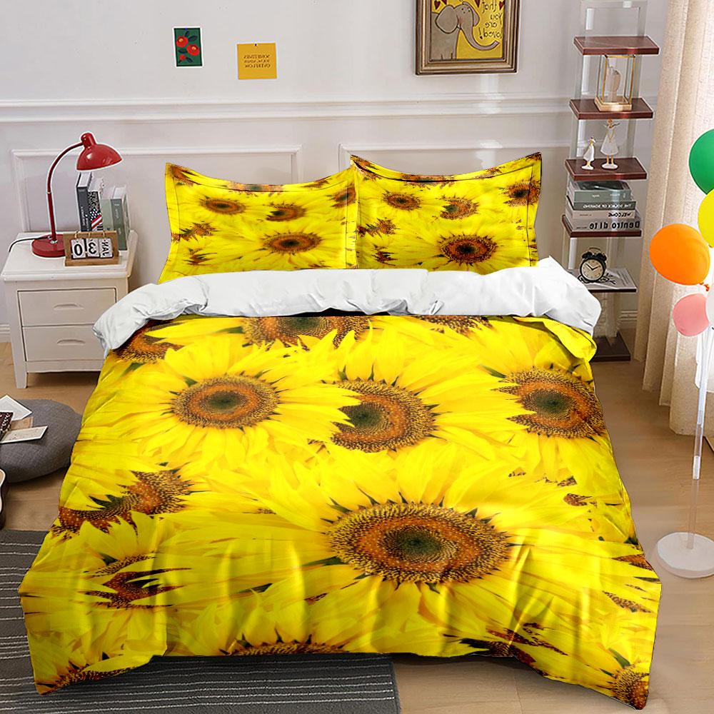 Bright yellow sunflower pattern. Bedding sets Duvet cover sets Duvet covers Pillowcases(1*Duvet Cover 2*Pillowcases without duvet insert)