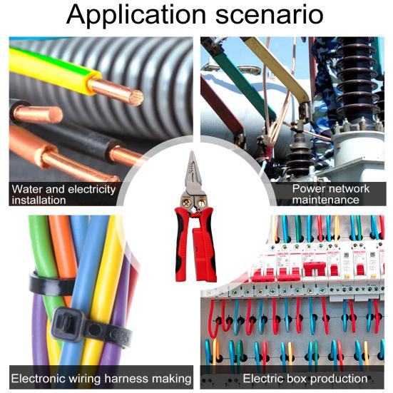 8-in-1 Wire Stripper with Voltage Tester Non-Slip Handle Ergonomic Design Multi-function Electric Wire Cutter Cable Stripping Tool