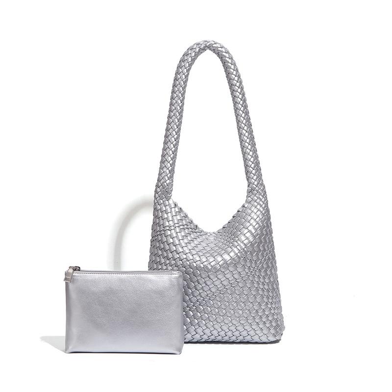 Trendy Single-shoulder Tote Bag, Fashionable and Simple Hand-woven Bag, Soft Leather Large-capacity Mother-and-child Underarm Bag