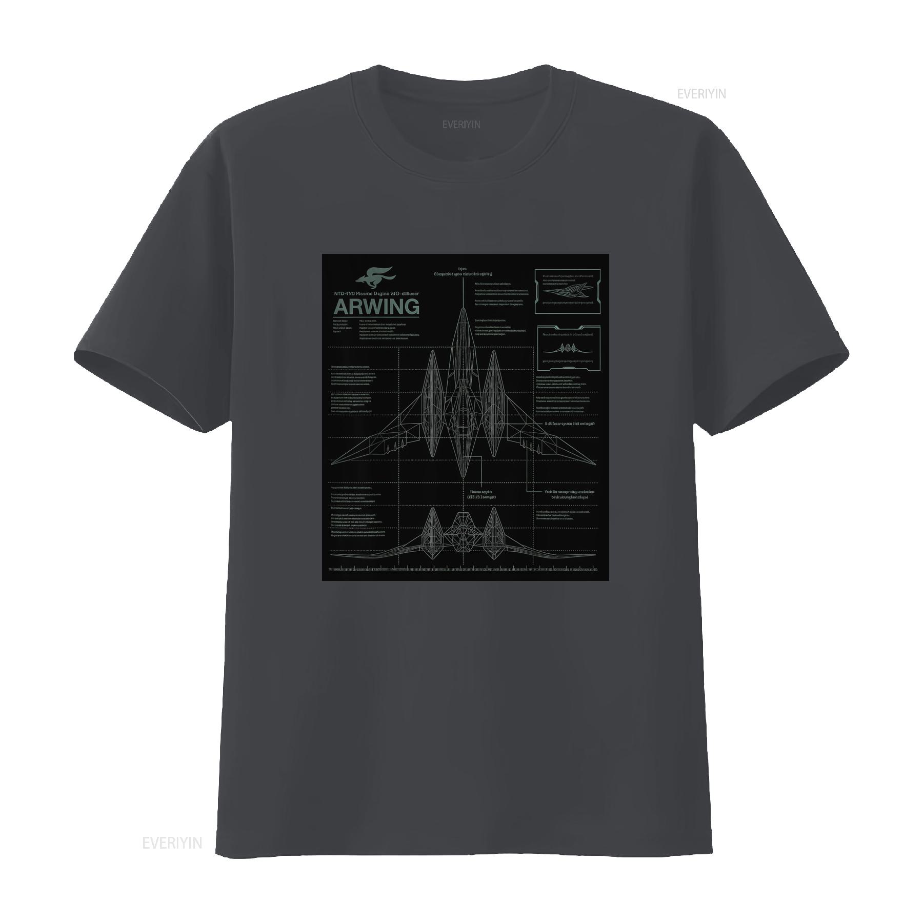 

Star Fox Mens T Shirt Starfox Arwing Schematics Unique Gaming Design vintage Washed homme Stretched Stylish Slightly L