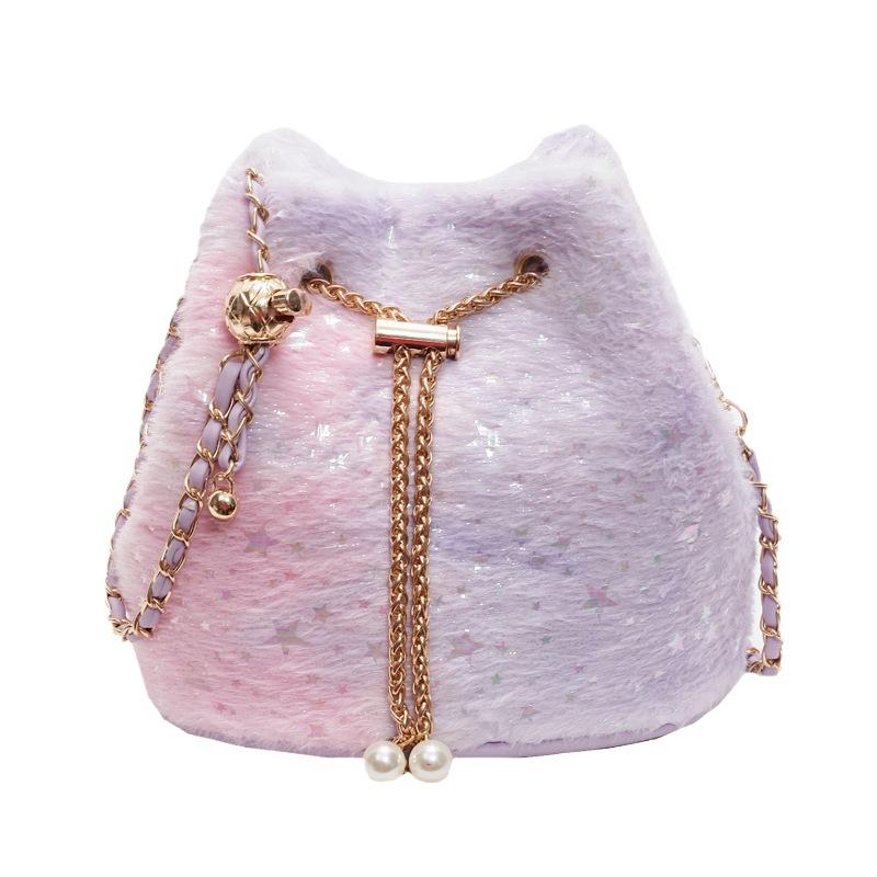 2025 New Cute Cartoon Plush Bag Women's Oblique Span Bag Fashion Trend Shiny Bag
