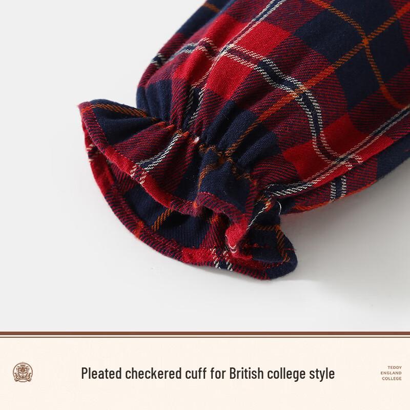 Classic Teddy Girls' Long Sleeve Plaid Princess Dress