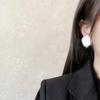 New Korean Geometric Rhombus Heart-shaped Plush Stud Earrings for Women Cute Temperament Girlish High-end Earrings Jewelry Gift