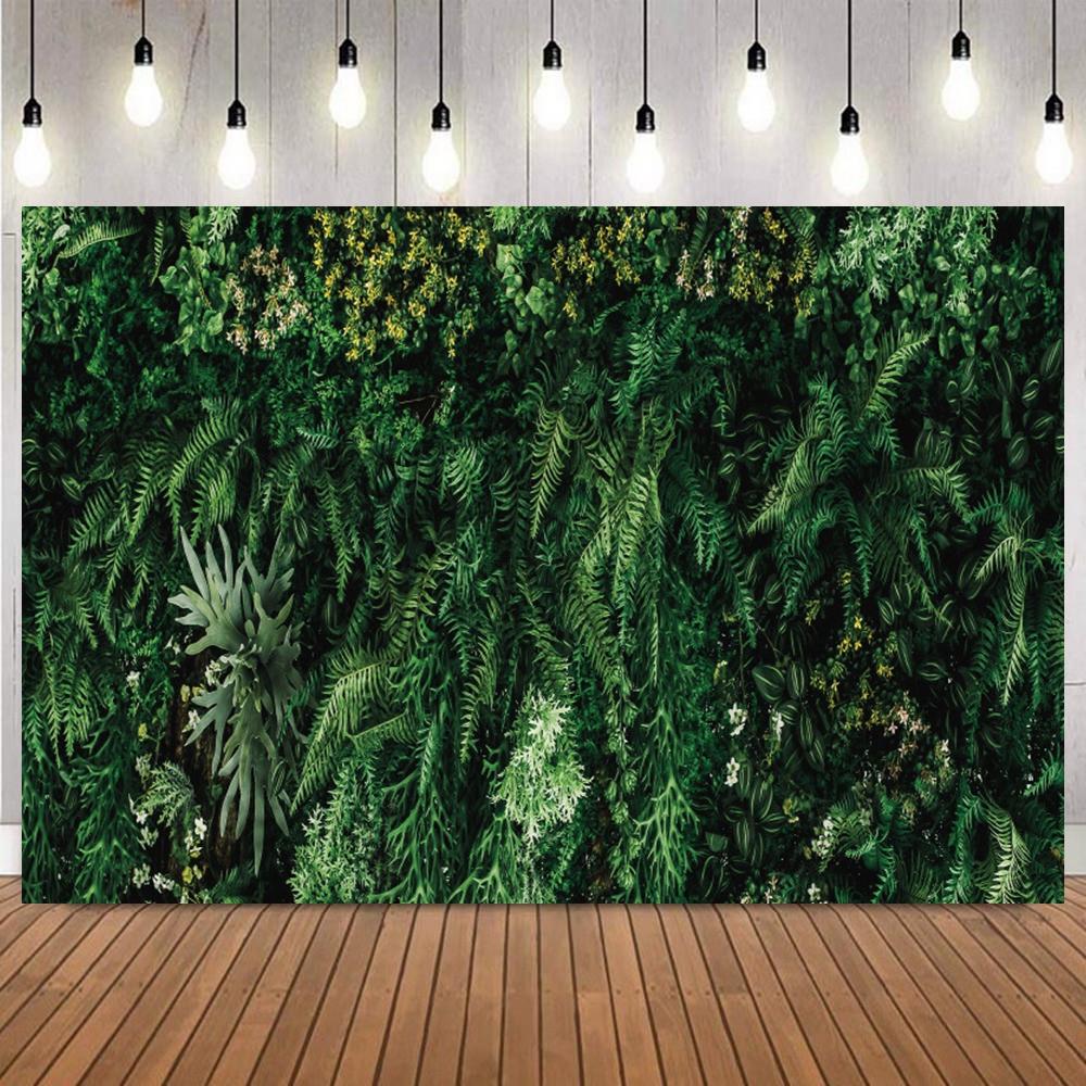 Tropical Leaves Backdrop Various Green Plants Fern Palm Leaf Elements Photo Background For Jungle Theme Birthday Party Portrait11
