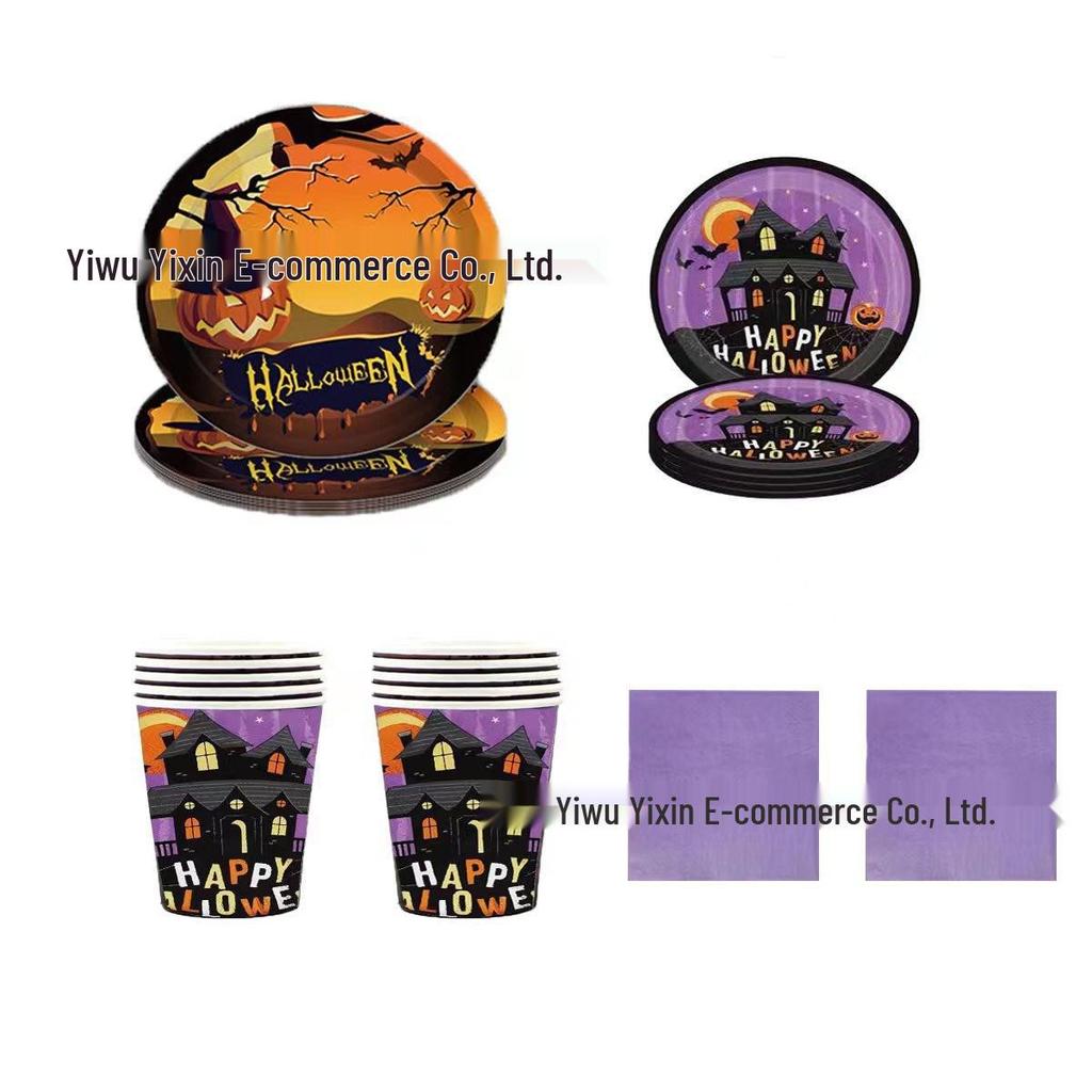 Creative Bloody Handprint Halloween Party Tableware Set: Disposable Horror-Themed Cups and Plates, In Stock.