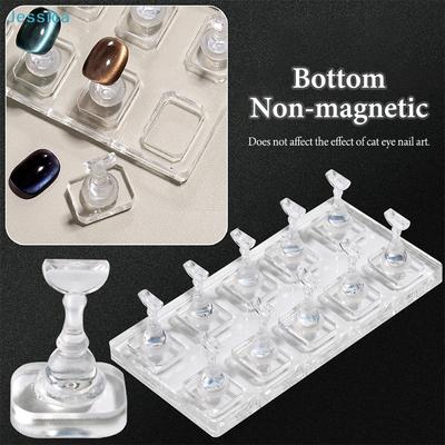 Non-Magnetic Nail Art Gem Holders - Clear Acrylic Stands for Cat Eye Rhinestones & Nail Decor