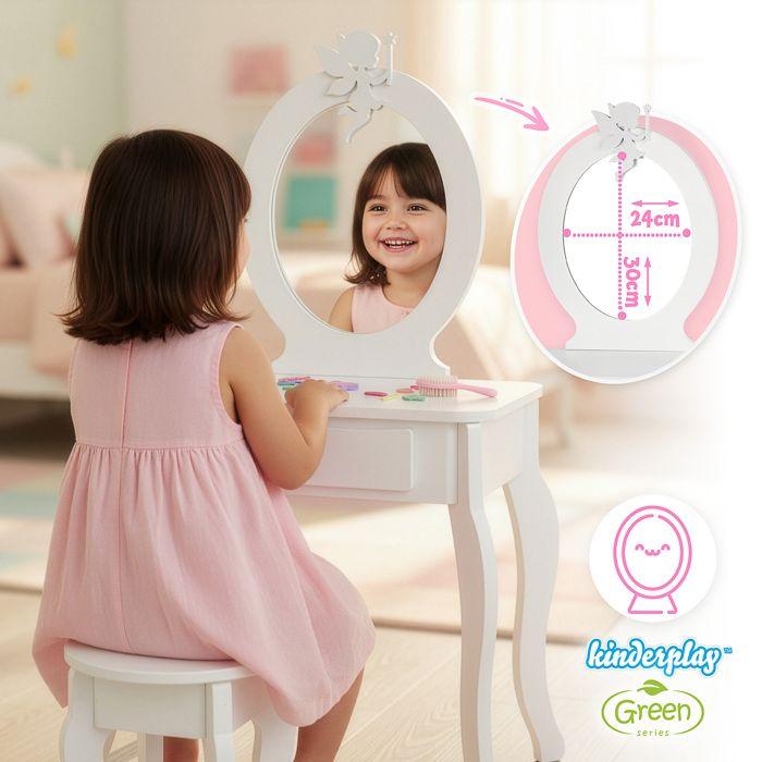 Coiffeuse Enfant - GREEN SERIES - GS3310 - Bois Et MDF - Miroir Plexi - Autocollants Inclus