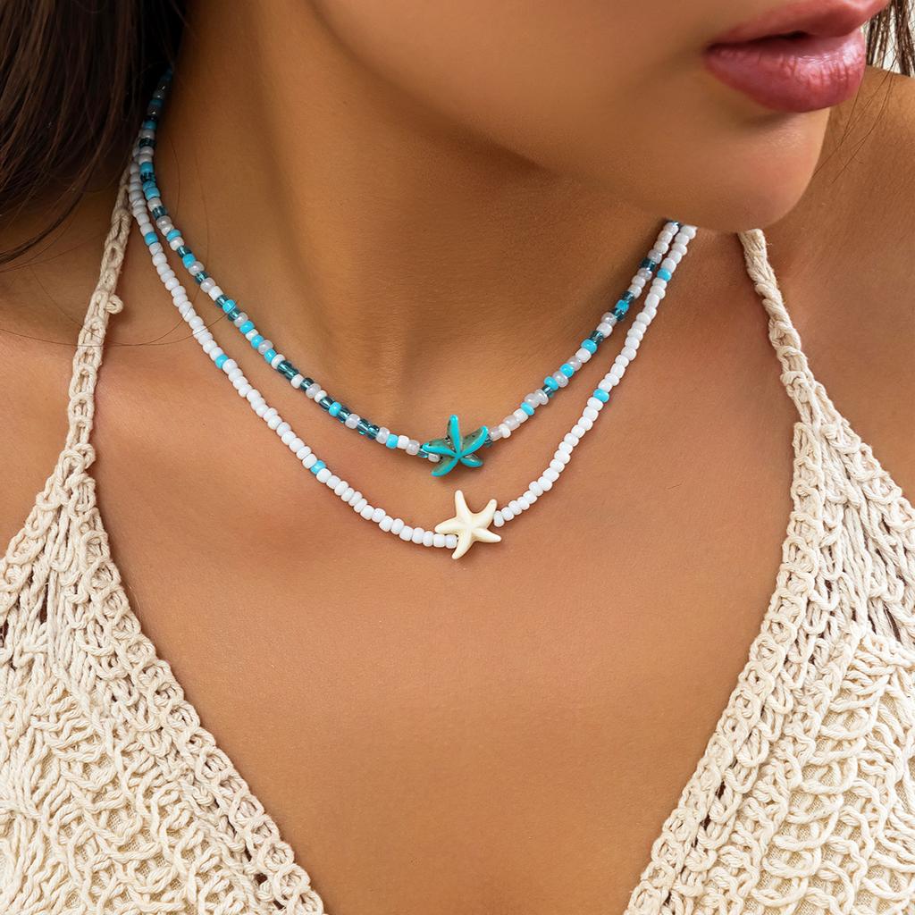 Accessories Beach Ocean Wind Rice Beads Beaded Clavicle Necklace Versatile Starfish Shell Necklace Female